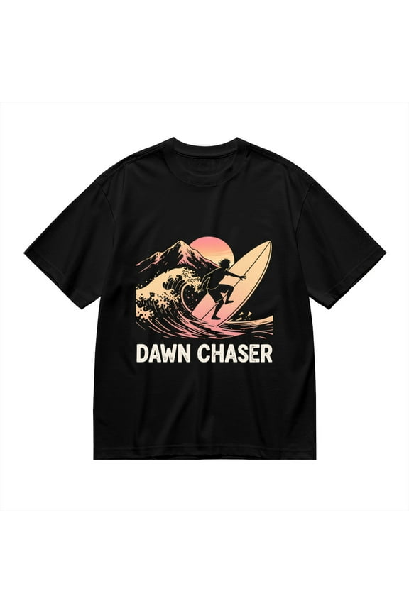 Black T Shirts for Men, Dawn Chaser,Surfer Mountain Print Mens Graphic Tees, 24013942,XXL