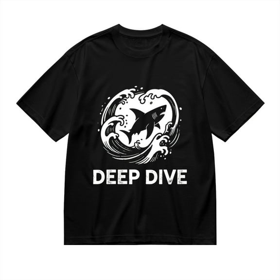 Black T Shirts for Men, Deep Dive, Shark Wave Print Mens Graphic Tees, 24816274,XXL