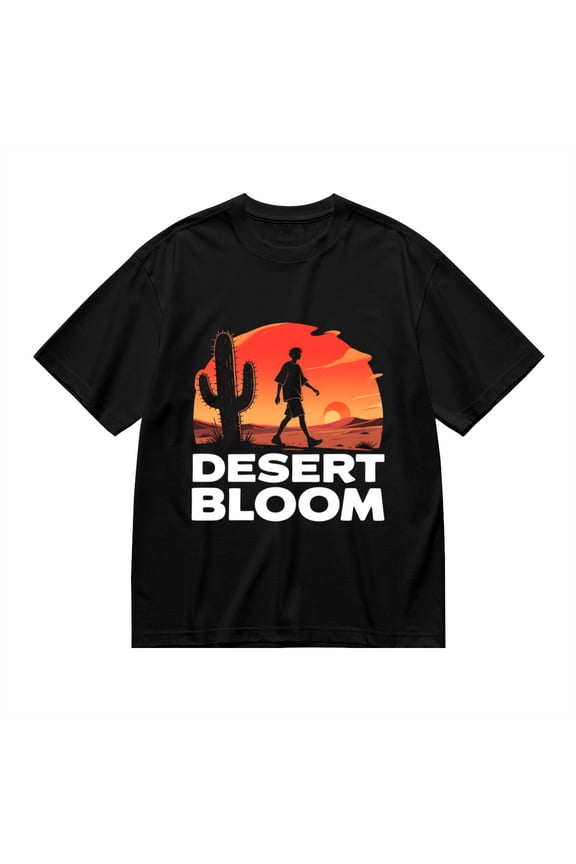 Black T Shirts for Men, Desert Bloom,Hiker Cactus Print 1 Mens Graphic Tees, 24013742,3XL