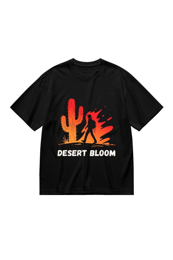 Black T Shirts for Men, Desert Bloom,Hiker Cactus Print Mens Graphic Tees, 24013933,3XL