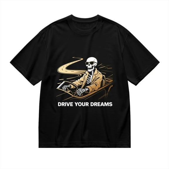 Black T Shirts for Men, Drive Your Dreams, Car Skull Print Mens Graphic Tees, 24013765,3XL