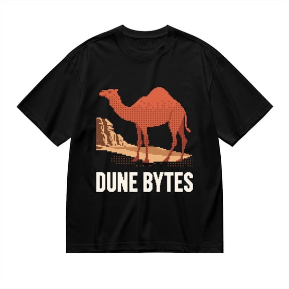 Black T Shirts for Men, Dune Bytes, Camel Print Mens Graphic Tees, 24013808,M