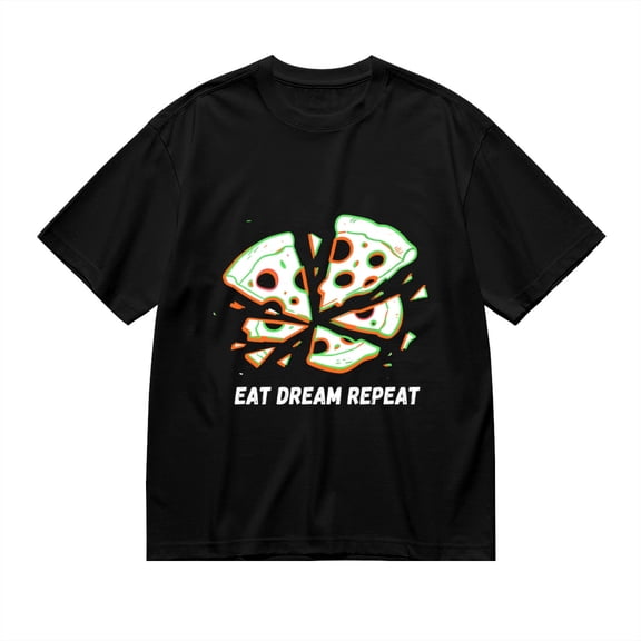 Black T Shirts for Men, Eat Dream Repeat,Pizza Slice Print 1 Mens Graphic Tees, 24013797,L