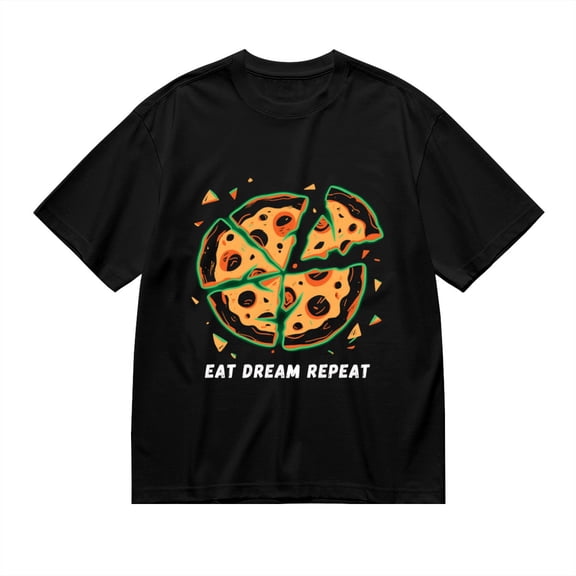 Black T Shirts for Men, Eat Dream Repeat,Pizza Slice Print Mens Graphic Tees, 24013738,XL
