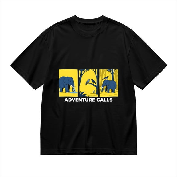 Black T Shirts for Men, Elephant Adventure Calls, Graphic 2 Mens Graphic Tees, 24936534,S