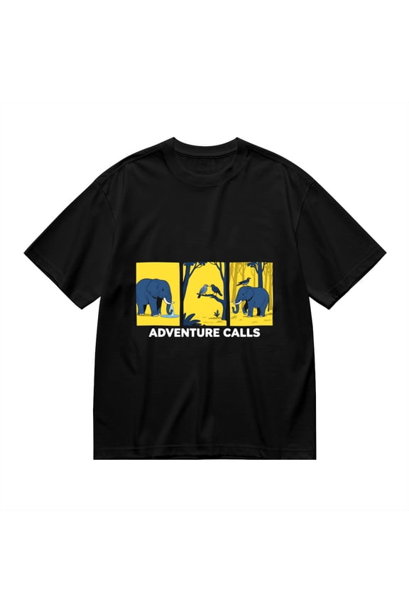 Black T Shirts for Men, Elephant Adventure Calls, Graphic 2 Mens Graphic Tees, 24936534,S