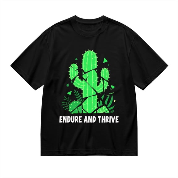 Black T Shirts for Men, Endure And Thrive,Cactus Print Mens Graphic Tees, 24013913,3XL