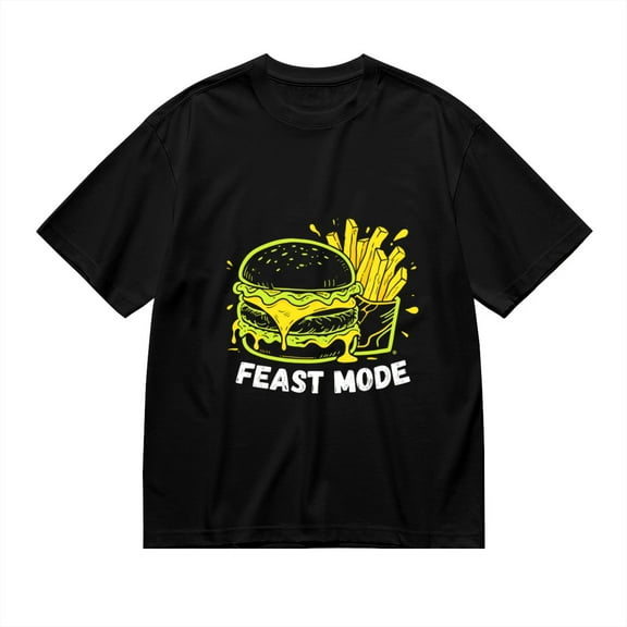 Black T Shirts for Men, Feast Mode,Burger Fries Print Mens Graphic Tees, 24013809,S