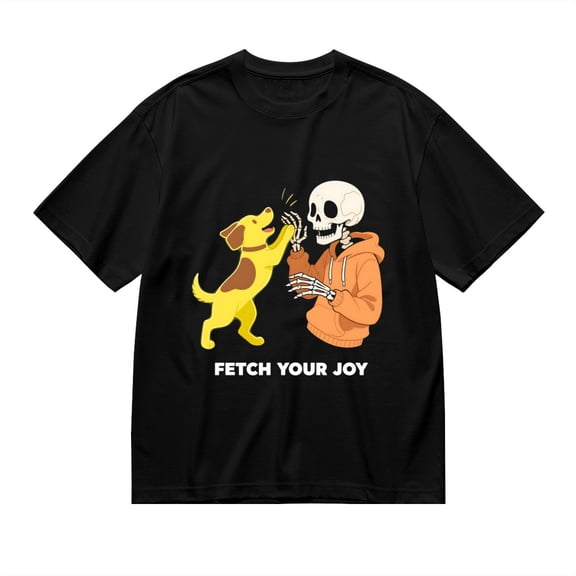 Black T Shirts for Men, Fetch Your Joy, Dog And Skull Print 2 Mens Graphic Tees, 24013916,S
