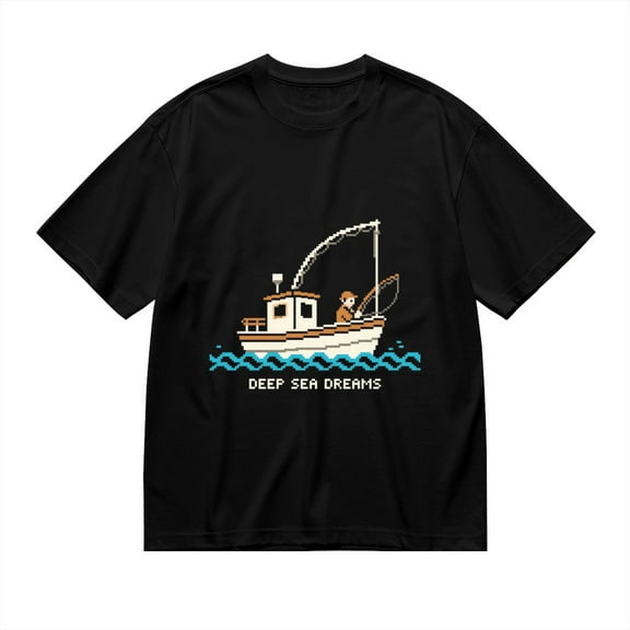 Black T Shirts for Men, Fishing Boat, Deep Sea Dreams Graphic 1 Mens Graphic Tees, 24898453,3XL