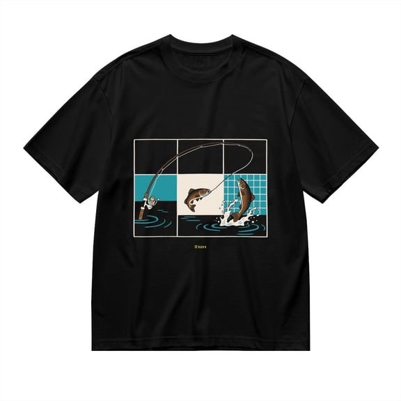 Black T Shirts for Men, Fishing, Fish, Toon Graphic Mens Graphic Tees, 24898422,XL