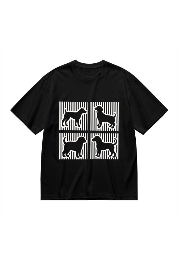 Black T Shirts for Men, Four Silhouette Dogs With Striped Background, Graphic 1 Mens Graphic Tees, 24936632,S