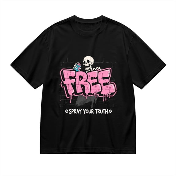 Black T Shirts for Men, Free Spray Your Truth,Skeleton With Spray Can Print 1 Mens Graphic Tees, 24013861,M