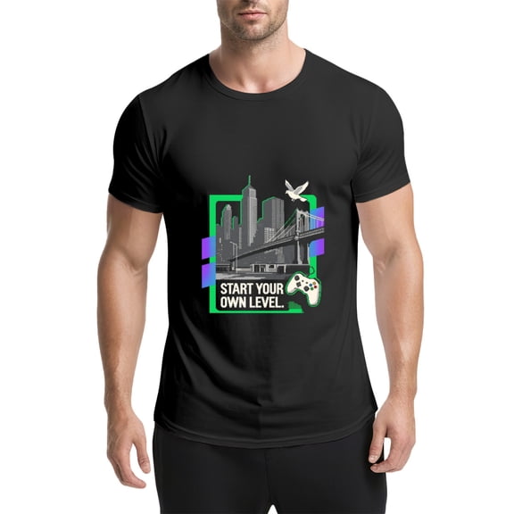 Black T Shirts for Men, Game Controller,Bridge,Doves,Start Your Own Level Graphic 1 Mens Graphic Tees, 25060502,S