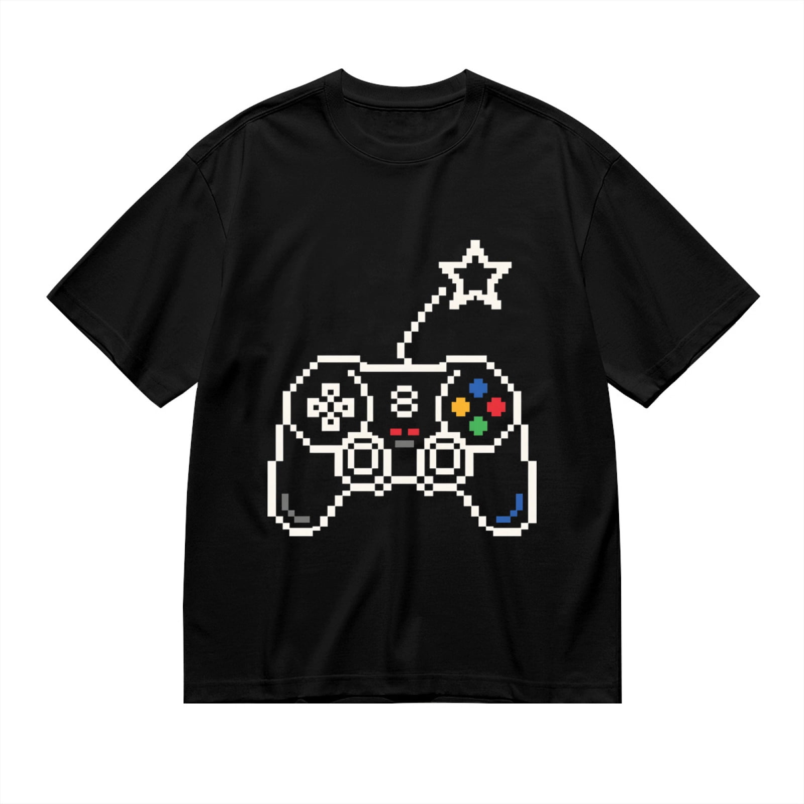 Black T Shirts for Men, Game Controller, Pixel Art, Stars Graphic 1 ...