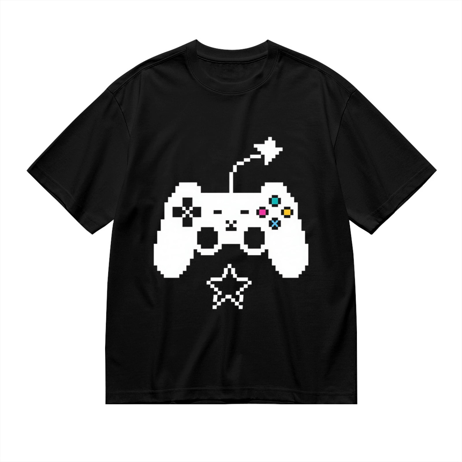 Black T Shirts for Men, Game Controller, Pixel Art, Stars Graphic Mens ...