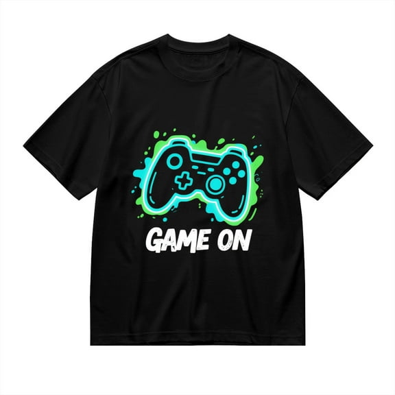 Black T Shirts for Men, Game On,Game Controller Print 1 Mens Graphic Tees, 24013889,M