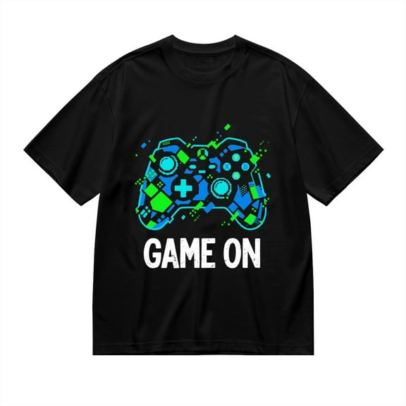 Black T Shirts for Men, Game On,Game Controller Print Mens Graphic Tees, 24013857,M