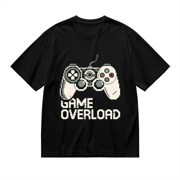 Black T Shirts for Men, Game Overload, Controller Print 2 Mens Graphic Tees, 24013894,M