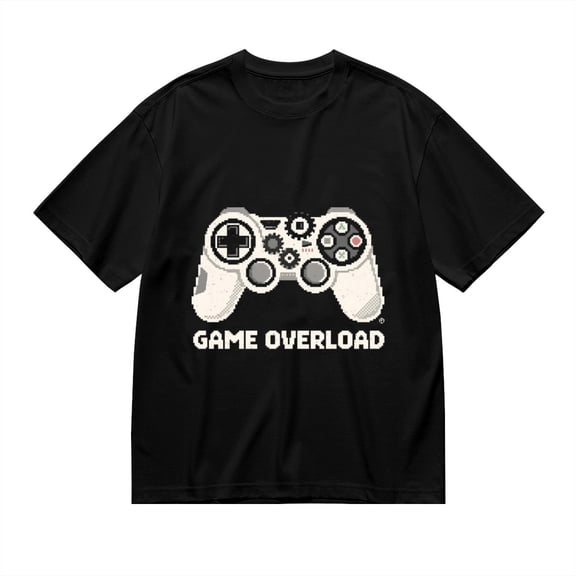 Black T Shirts for Men, Game Overload, Controller Print Mens Graphic Tees, 24013874,XL