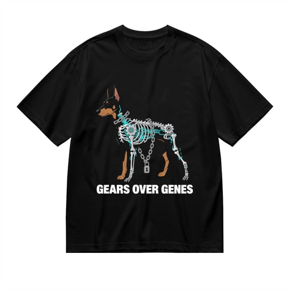 Black T Shirts for Men, Gears Over Genes,Cyber Doberman Print 2 Mens Graphic Tees, 24013962,S