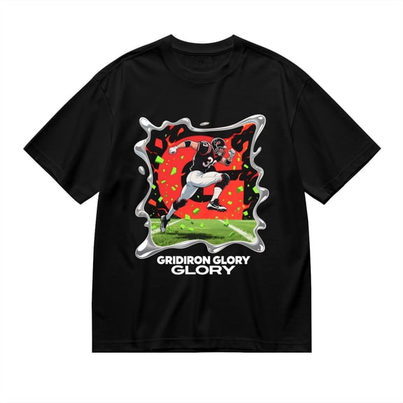 Black T Shirts for Men, Gridiron Glory,Football Player Print Mens Graphic Tees, 24013967,XL