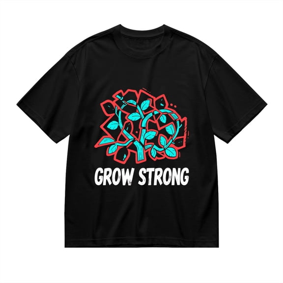 Black T Shirts for Men, Grow Strong,Plant Leaves Print Mens Graphic Tees, 24013850,S