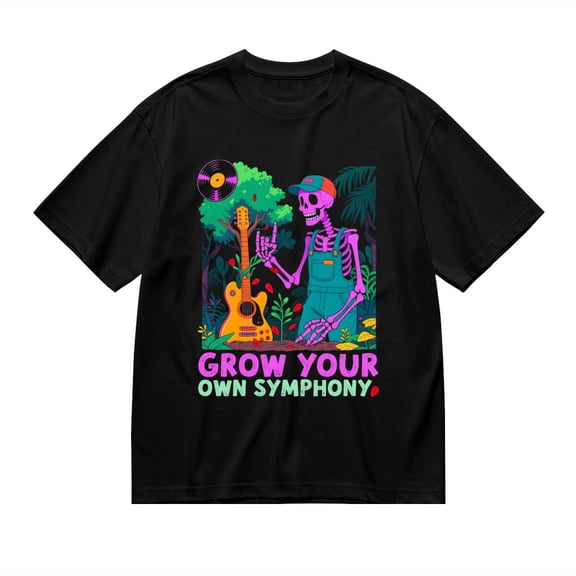 Black T Shirts for Men, Grow Your Own Symphony, Skeleton Print 2 Mens Graphic Tees, 24013966,S