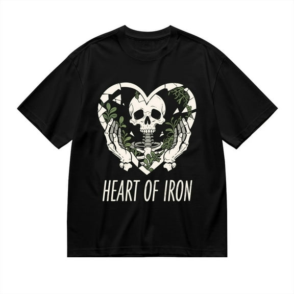 Black T Shirts for Men, Heart Of Iron, Skull Heart Plant Print Mens Graphic Tees, 24013923,S