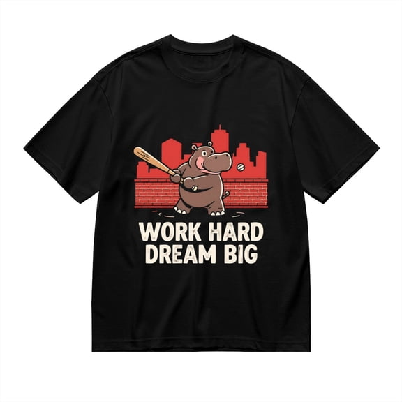 Black T Shirts for Men, Hippo Baseball Work Hard Dream Big, Graphic Mens Graphic Tees, 24936518,S