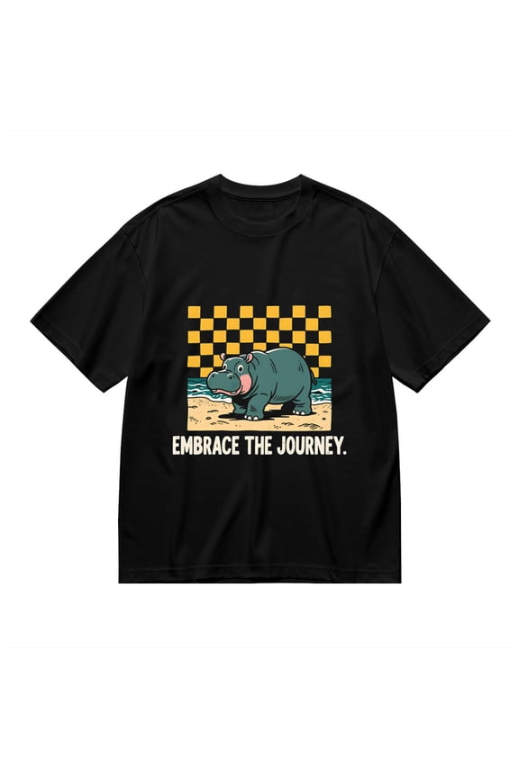 Black T Shirts for Men, Hippo Embrace The Journey, Graphic Mens Graphic Tees, 24936616,3XL