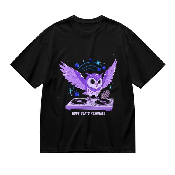 Black T Shirts for Men, Hoot Beats Resonate, Owl Print 1 Mens Graphic Tees, 24013834,3XL