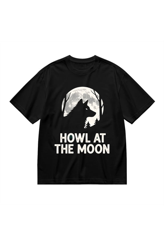 Black T Shirts for Men, Howling Wolf Moonlight, Graphic Mens Graphic Tees, 24936694,3XL