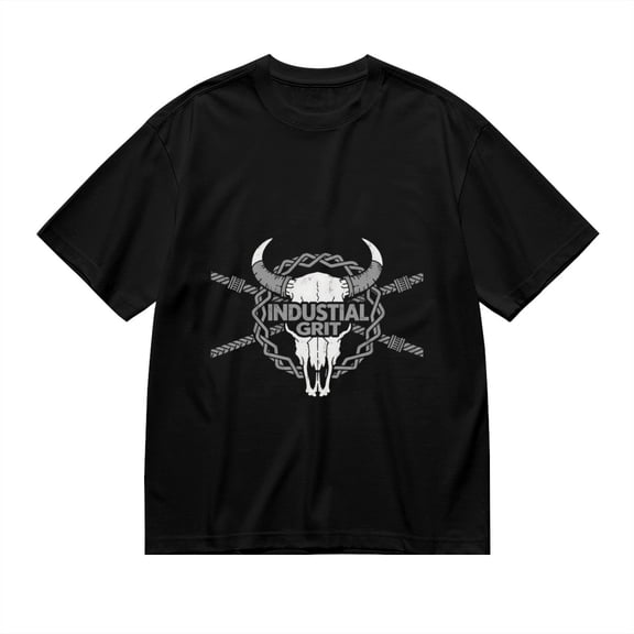 Black T Shirts for Men, INDUSTRIAL GRIT, Bull Skull Print Mens Graphic Tees, 24816259,XXL