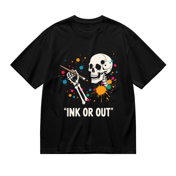 Black T Shirts for Men, Ink Or Out, Skeleton Print Mens Graphic Tees, 24013744,XL