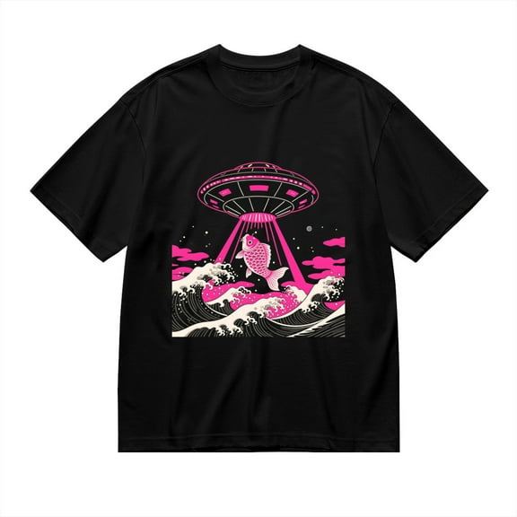 Black T Shirts for Men, Koi Fish Ufo Graphic 1 Mens Graphic Tees, 24846264,S