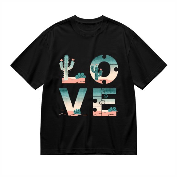 Black T Shirts for Men, Love, Cactus, Pixel, Graphic Mens Graphic Tees, 24898374,XL