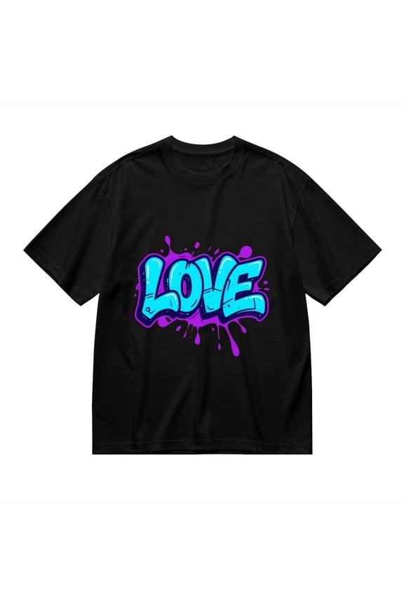 Black T Shirts for Men, Love, Graffiti, Splatter Paint Graphic Mens Graphic Tees, 24898406,XL