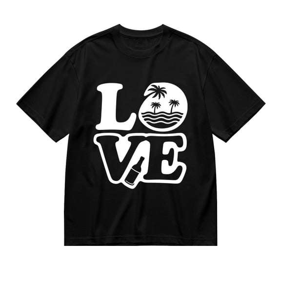 Black T Shirts for Men, Love, Palm Tree, Beer Bottle Graphic Mens Graphic Tees, 24898474,S