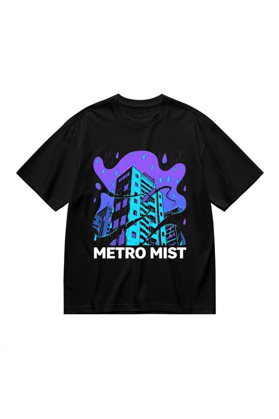 Black T Shirts for Men, Metro Mist,City Rain Print Mens Graphic Tees, 24013648,S