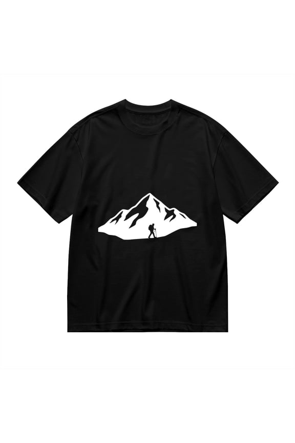 Black T Shirts for Men, Mountain, Hiker Silhouette, Summit Graphic Mens Graphic Tees, 24898553,3XL