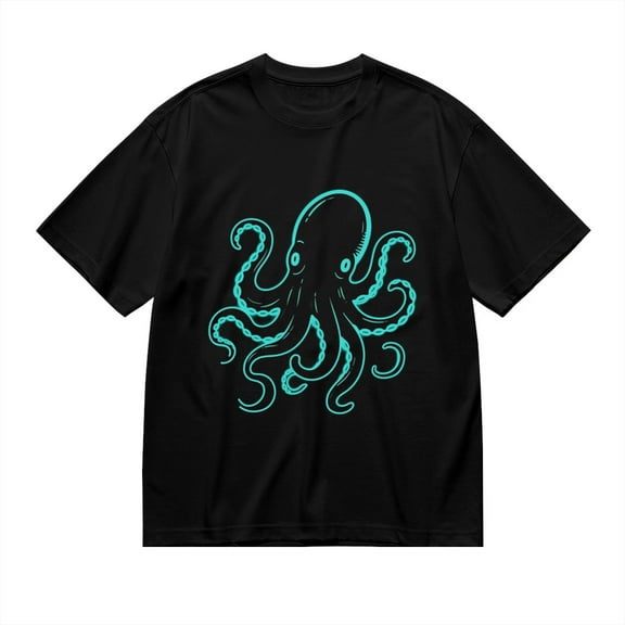 Black T Shirts for Men, Neon Octopus Graphic Mens Graphic Tees, 24846360,M