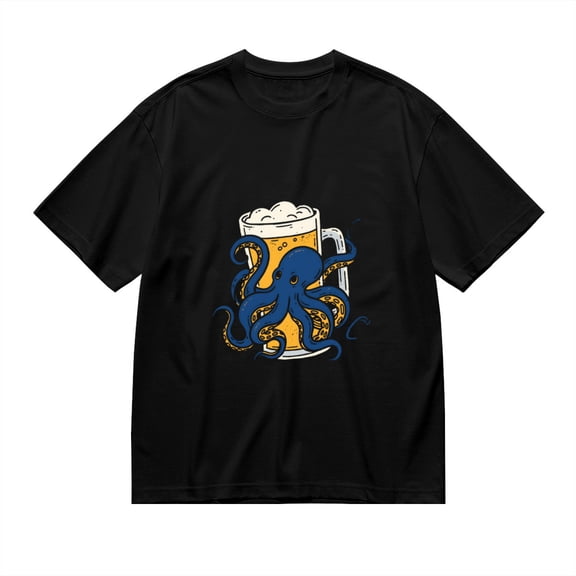 Black T Shirts for Men, Octopus Holding Beer Mug, Graphic Mens Graphic Tees, 24936548,S