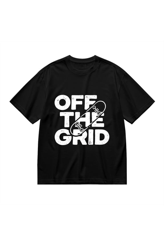 Black T Shirts for Men, Off The Grid, Skateboard Print Mens Graphic Tees, 24816180,3XL