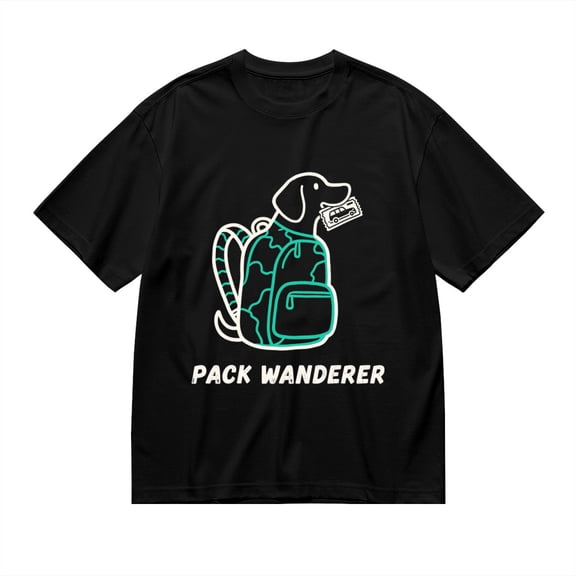 Black T Shirts for Men, Pack Wanderer,Dog Backpack Print Mens Graphic Tees, 24013716,S