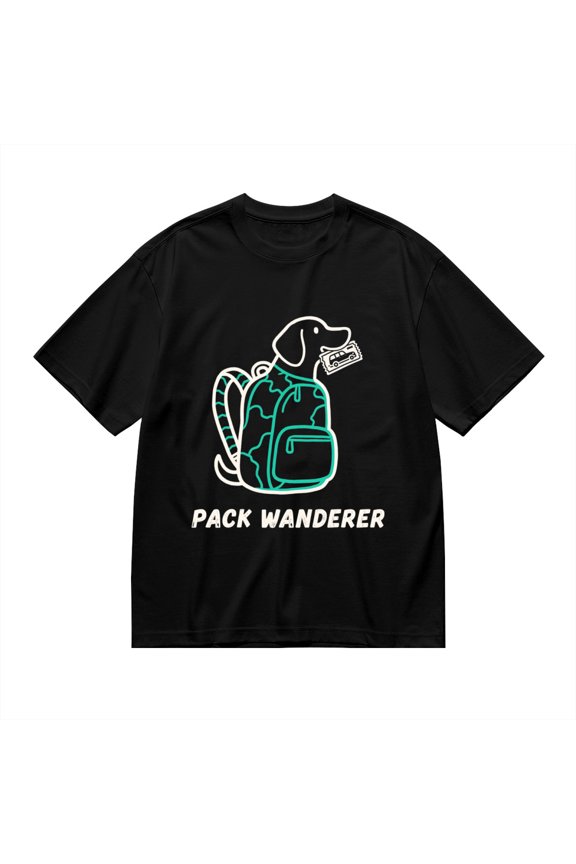 Black T Shirts for Men, Pack Wanderer,Dog Backpack Print Mens Graphic Tees, 24013716,S