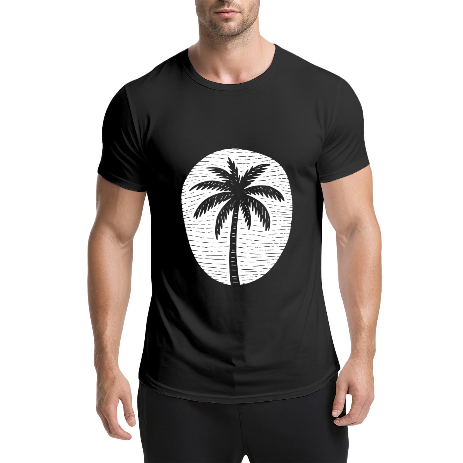 Black T Shirts for Men, Palm Tree,Parallel Lines,Silhouette,Black And ...