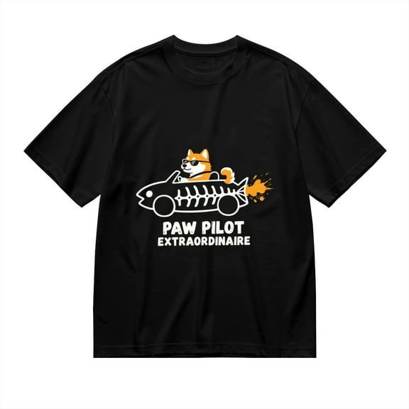 Black T Shirts for Men, Paw Pilot Extraordinaire, Dog Print Mens Graphic Tees, 24013729,3XL