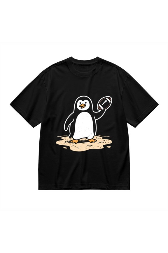 Black T Shirts for Men, Penguin Holding Football, Graphic Mens Graphic Tees, 24936880,3XL