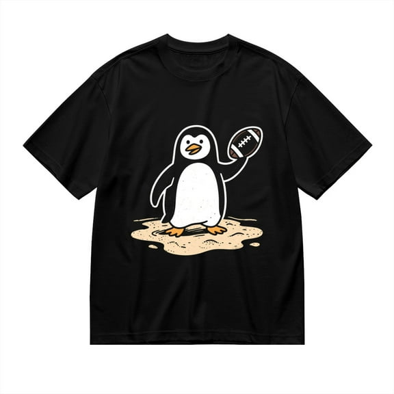 Black T Shirts for Men, Penguin Holding Football, Graphic Mens Graphic Tees, 24936880,S